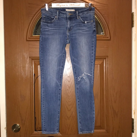 Levi’s Distressed 711 Skinny Jeans Mid-Rise Medium Blue Wash Denim - Picture 3 of 15